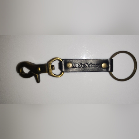 DICKIES Keychain Black Genuine Leather Brass Clip and Keyring with Embossed Logo - Picture 8 of 9